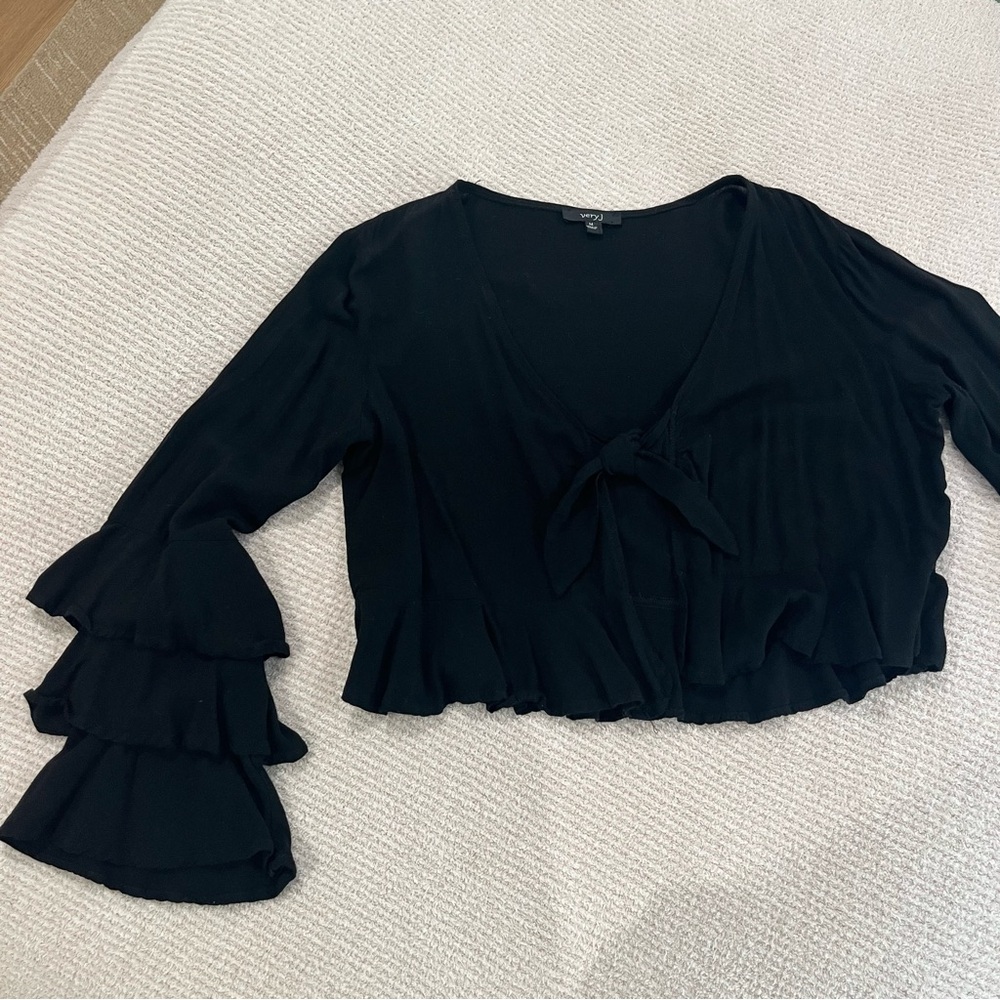 Black Ruffle Sleeves Long Sleeve Top